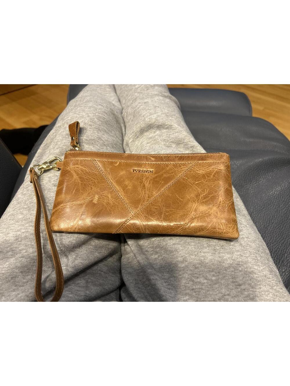 IVESIGN Leather Wristlet Zipper Clutch RFID Card Holder